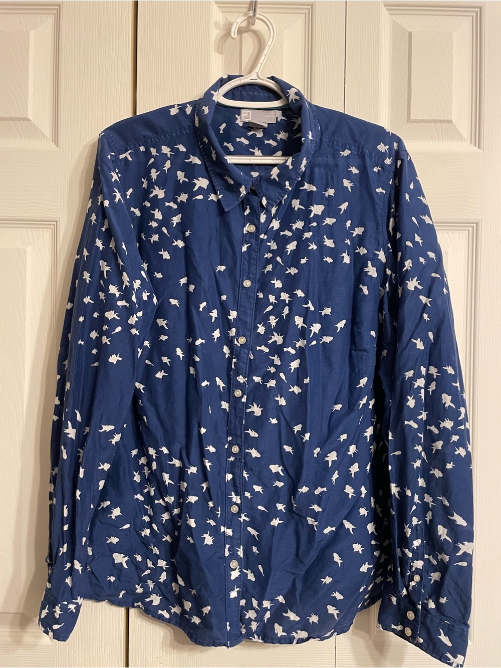 jcpenney Navy Blue Button-Down Shirt with White Bird Print